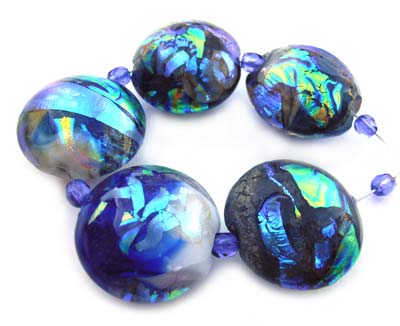 Rainbow Lagoon Set of 5 Dichroic Artisan Glass Lampwork Beads ~ Ian Williams