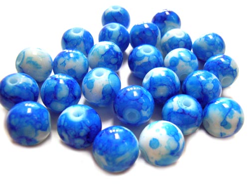 Round Glass Beads 8mm ~ Blue Marbled