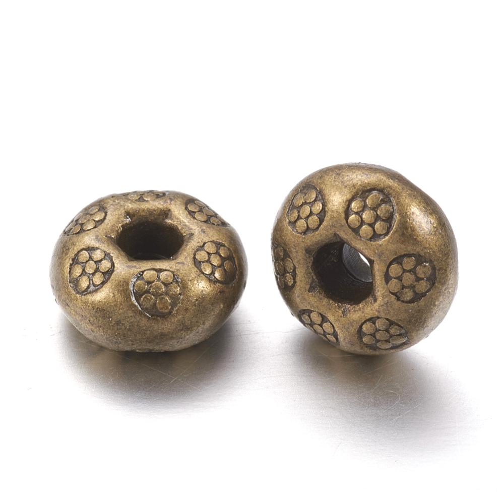 Thai Style Donut Beads, Antiqued Bronze Boho Gold 9x5mm, x10