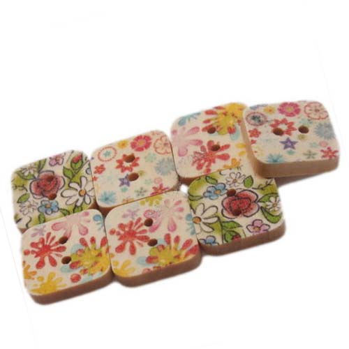 Wooden Square Buttons 15x15mm Assorted x1