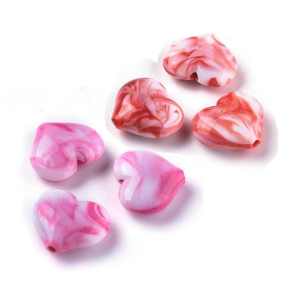 Acrylic Opaque Marbled 23x20mm Heart Beads (x10pc) Choose Colour
