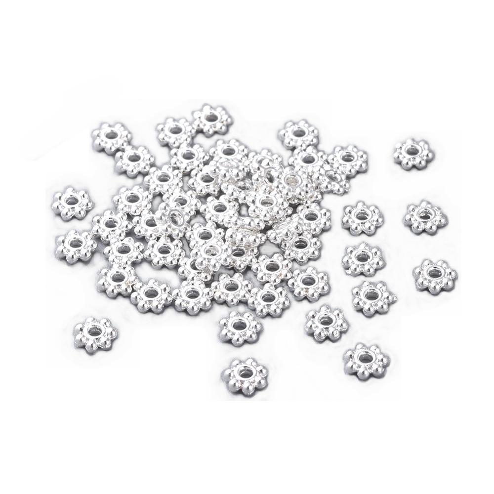Bali Tibetan Style Daisy Spacer Beads, 6x2mm Bright Silver, x100pc