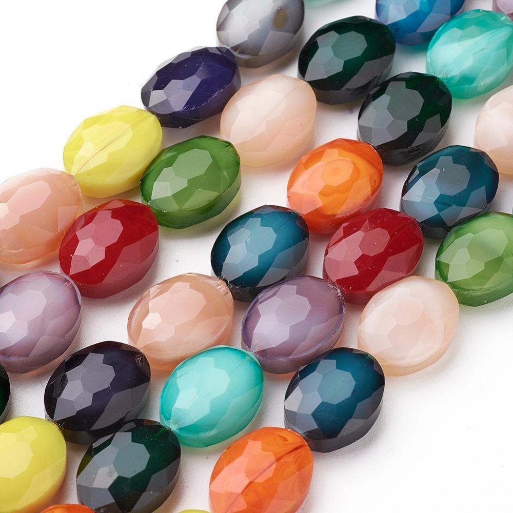Glass Beads, Faceted Oval, 16x12x7mm, Pearl Lustre Mix, 12pc