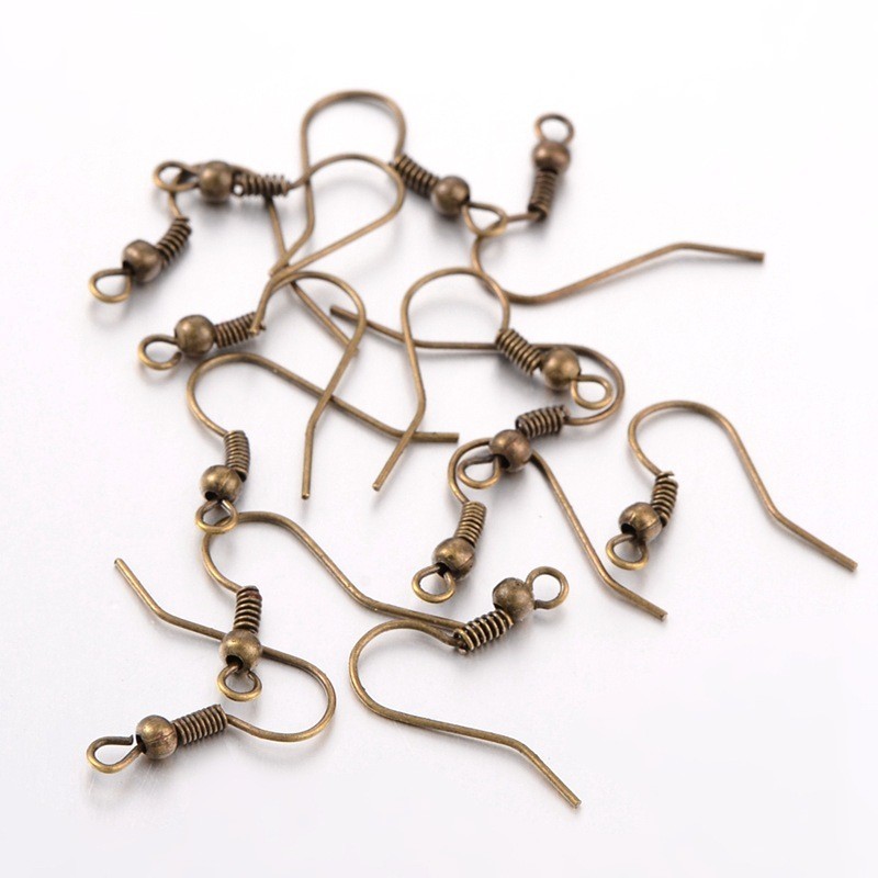 Earring Fish Hooks Ball & Coil 19x18mm Antique Bronze Boho Gold x100 pieces (50 pairs)
