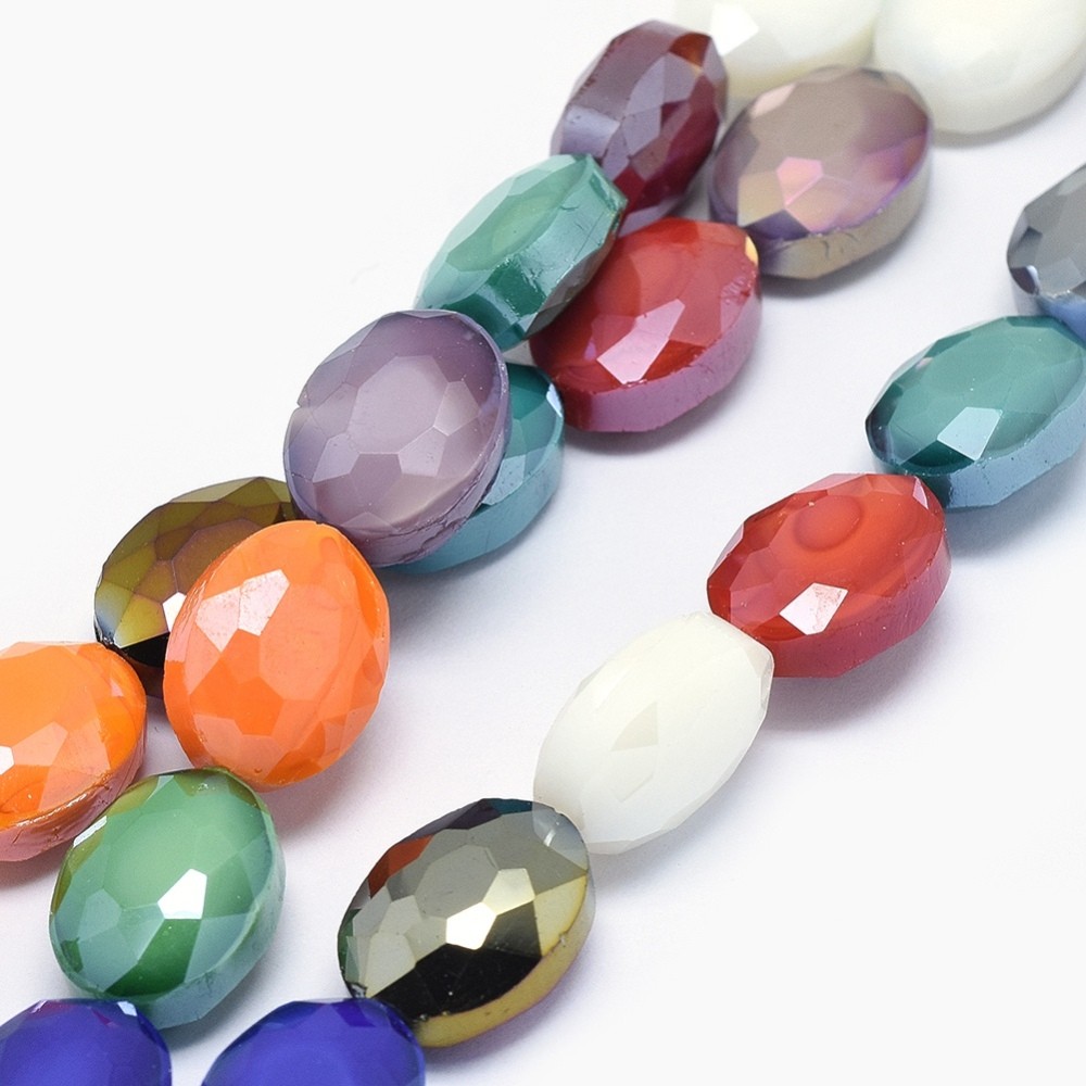 Glass Beads, Faceted Oval, 16x12x7mm, Clear & Pearl Lustre Mix, 9pc