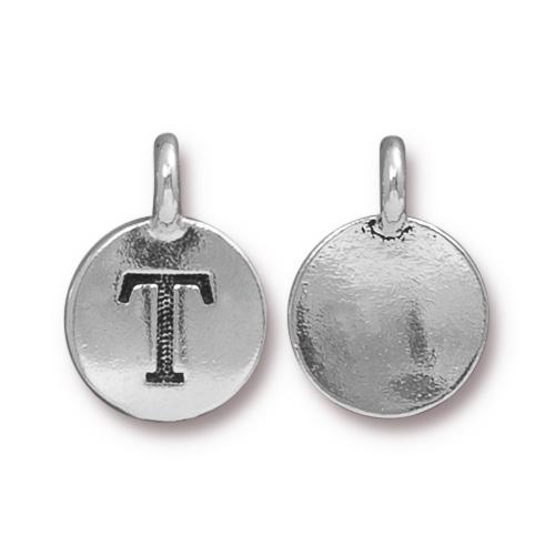 TierraCast Pewter Silver Plated Alphabet Charm, Letter T