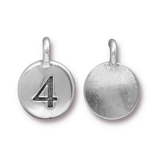 TierraCast Pewter Silver Plated Number Charm, 4