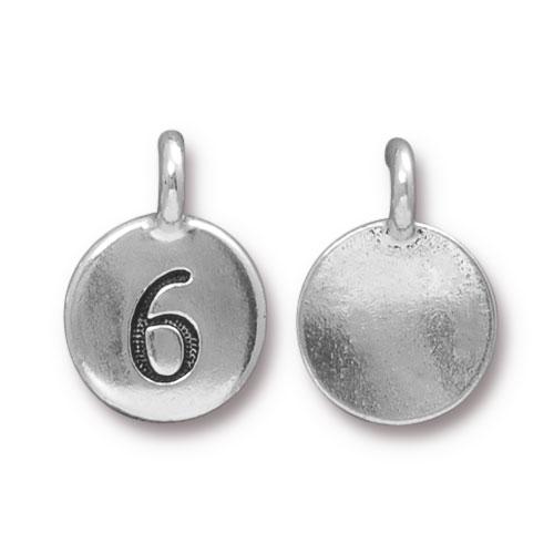 TierraCast Pewter Silver Plated Number Charm, 6