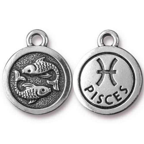 TierraCast Pewter Silver Plated Zodiac Charm, Pisces
