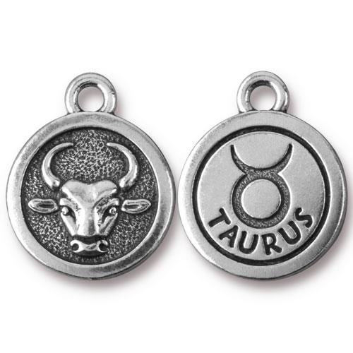 TierraCast Pewter Silver Plated Zodiac Charm, Taurus