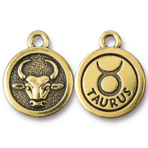 TierraCast Pewter Gold Plated Zodiac Charm, Taurus