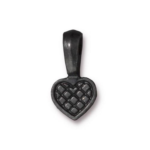 TierraCast Pewter Glue-on Pad Heart Bail Black Plated x1
