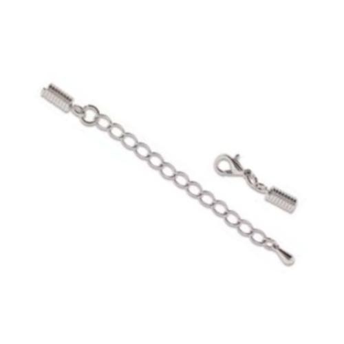 Silver Plated 2.25 inch Necklace Extender, Extension Chains with Rattail Ribbon/Suede Pronged End Cap and Parrot Clasp pack of x2 sets