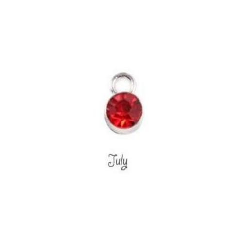 Birthstone Cup Bezel Crystal Charms - 5.8mm, Silver Tone Alloy - July, Ruby