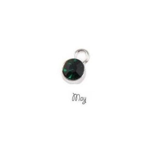Birthstone Cup Bezel Crystal Charms - 5.8mm, Silver Tone Alloy - May, Emerald