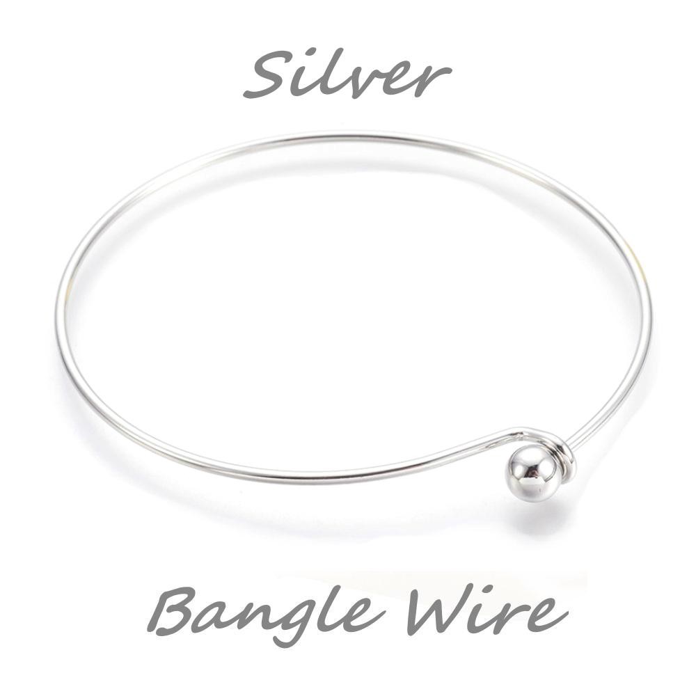 Brass Bracelet Bangle Wire Silver Colour Plated Add-A-Bead Bangle