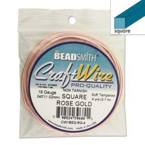 Beadsmith Square Jewellery Wire 18ga Rose Gold per 4yd Coil