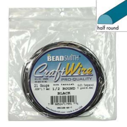 Beadsmith Half Round Wire 21ga Black per 7yd Coil