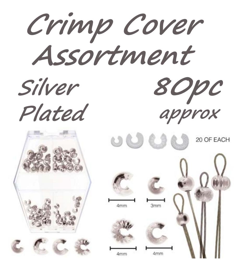 Silver Crimp Cover Beads Assort Size 3mm+4mm Plain Shiny, 4mm Corrugated+Textured, 80 approx Basic Elements by Beadsmith