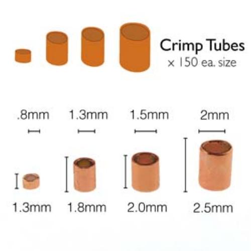 Copper Crimp Tube Beads Assort Size 0.8mm 1.3mm 1.5mm 2mm, 600 approx Basic Elements by Beadsmith
