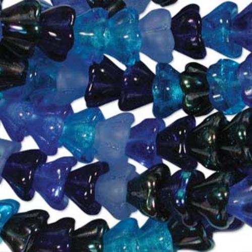 Czech Glass Flower Bell Beads 8/6mm Blue Tones x10pc