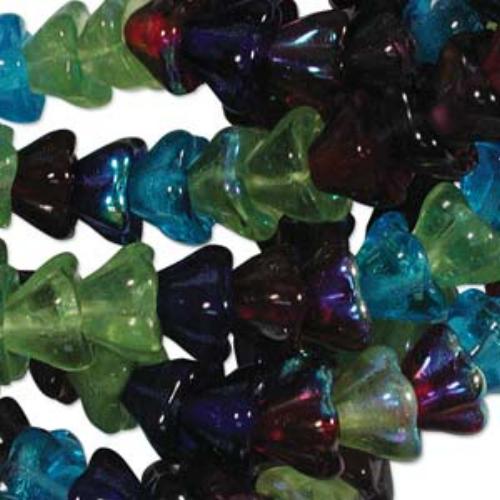 Czech Glass Flower Bell Beads 8/6mm Gem Tones x10pc