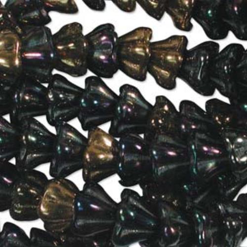 Czech Glass Flower Bell Beads 8/6mm Heavy Metals x10pc