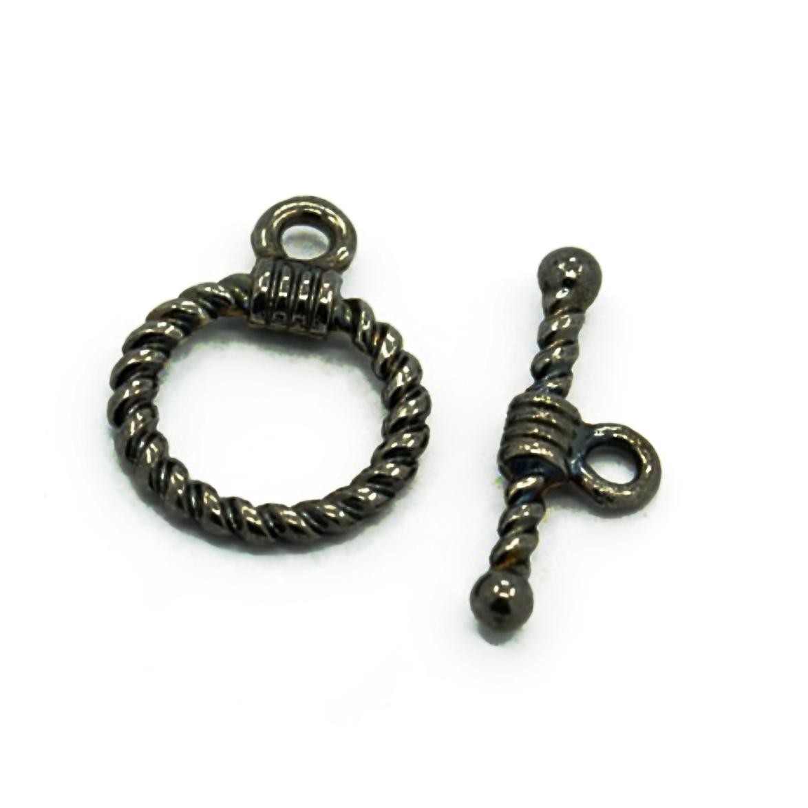 Antique Gunmetal, Twisted Wire Bali Style Toggle Clasp, 19x14mm Ring, 20mm Bar, x10 clasp sets