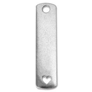 Pewter Soft Strike Rectangle 37x8.4mm 16g Stamping Blank with Heart Cut-out x1