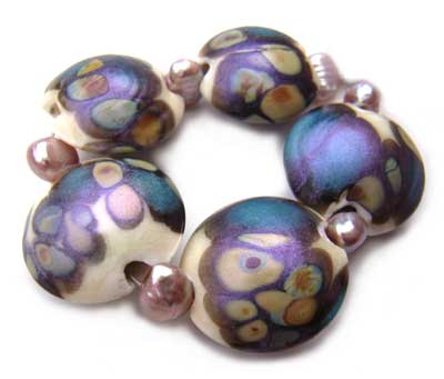 SOLD - Artisan Glass Lampwork Beads ~ Peacock Shimmer Set