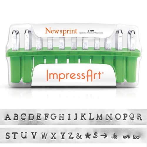 ImpressArt Standard Newsprint 3mm Alphabet Upper Case Letter Metal Stamping Set