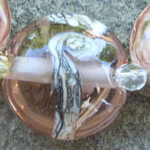 Silvered Ivory Swirl Peach 18mm Lentil Handmade Artisan Glass Lampwork Beads - By the Bead, (Made to Order)