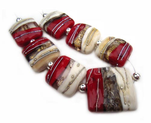 Red Debutante  - Ian Williams Handmade Artisan Glass Lampwork Beads x17