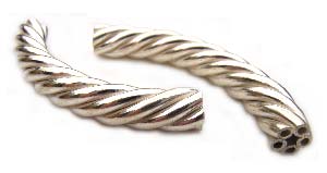 BALI Sterling Silver Beads - 37x5mm Twisted Tube Bead x1