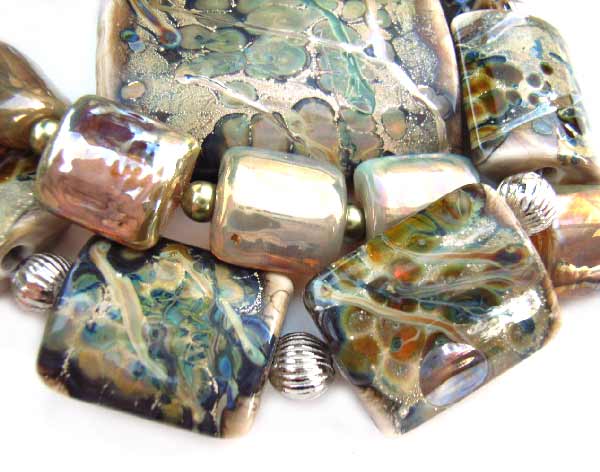 Summer Aurae Glow - Huge set (31 beads) inc Focal Pendant - Ian Williams Artisan Glass Lampwork Beads
