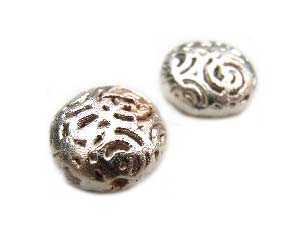 Sterling Silver Beads - 12x6mm Textured Filigree Round Coin Bead x1