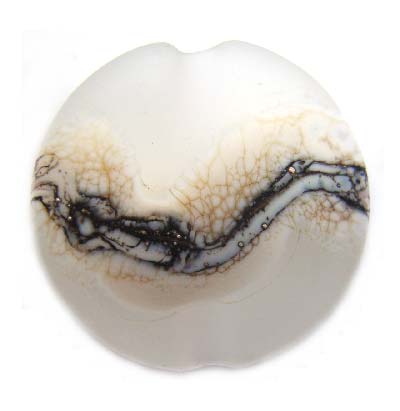 Silvered Ivory Wavy line on Clear 22x9mm Button - Artisan Glass Lampwork Beads - x1