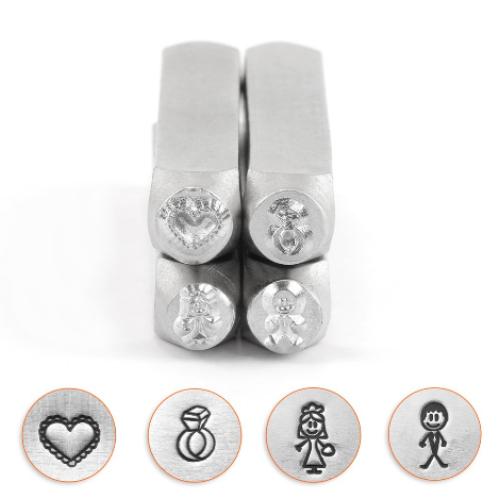ImpressArt Wedding Celebration Collection 6mm Metal Stamping Design Punches (4pc Heart, Ring, Bride, Groom)