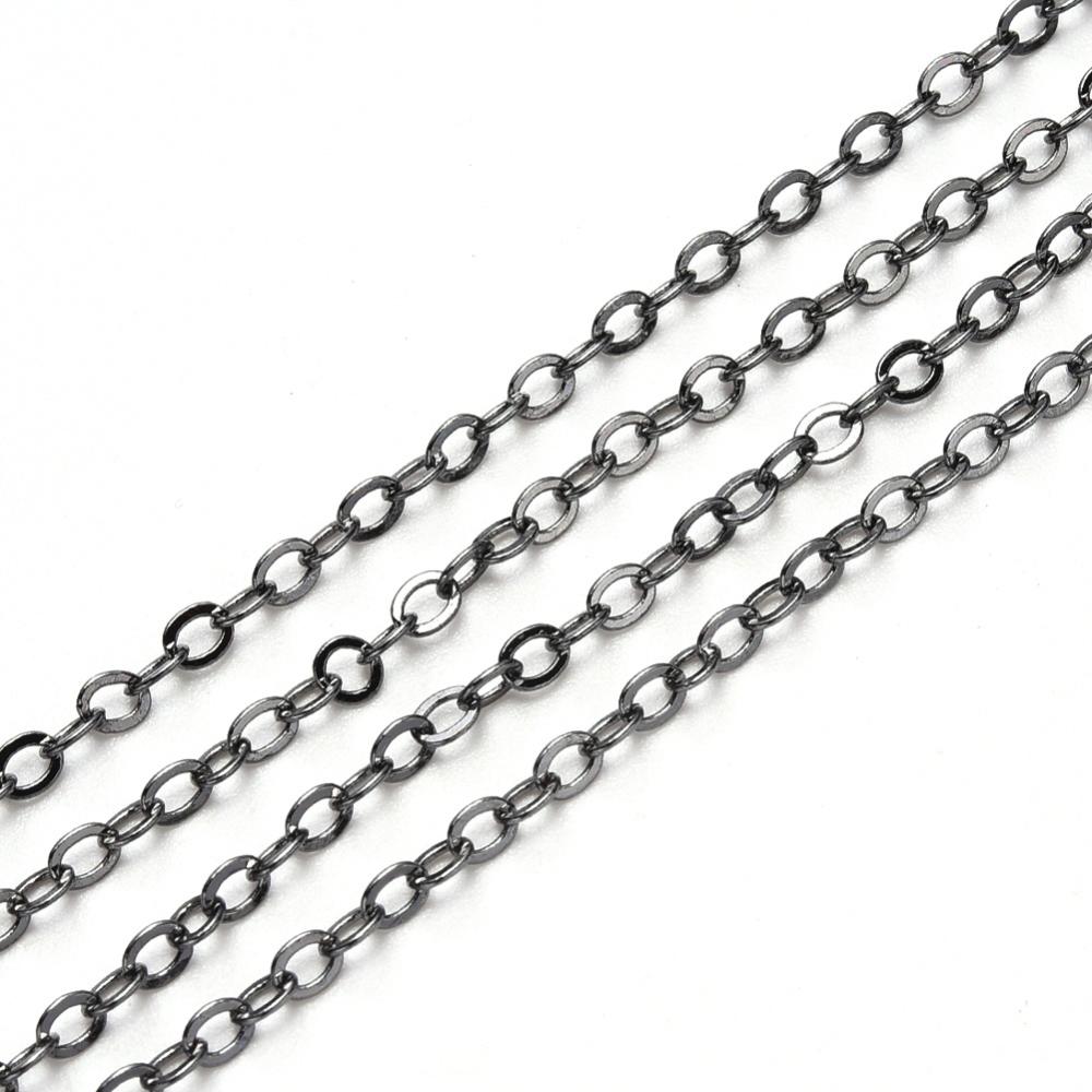 Brass Cable Necklace Chain Flattened Oval Link, Closed Link Soldered, Gunmetal Black x10m