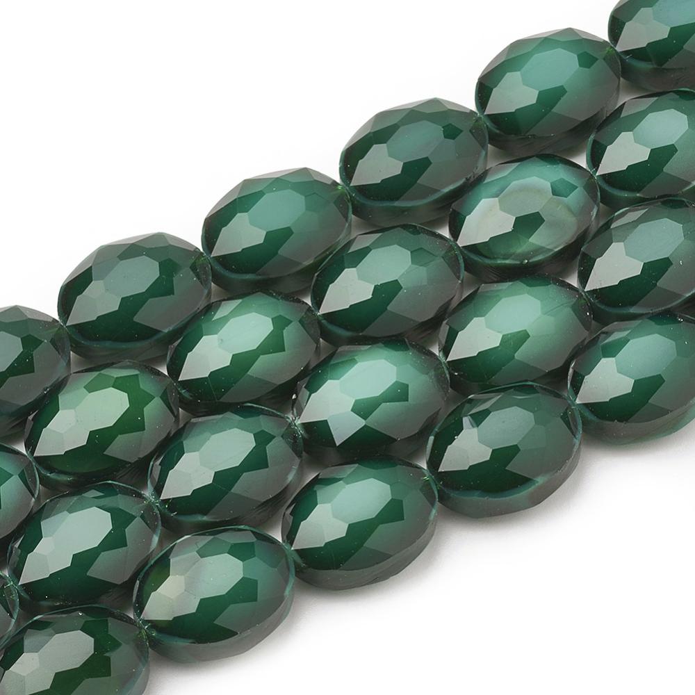 Glass Beads, Faceted Oval, 16x12x7mm, Emerald Lustre, 9pc