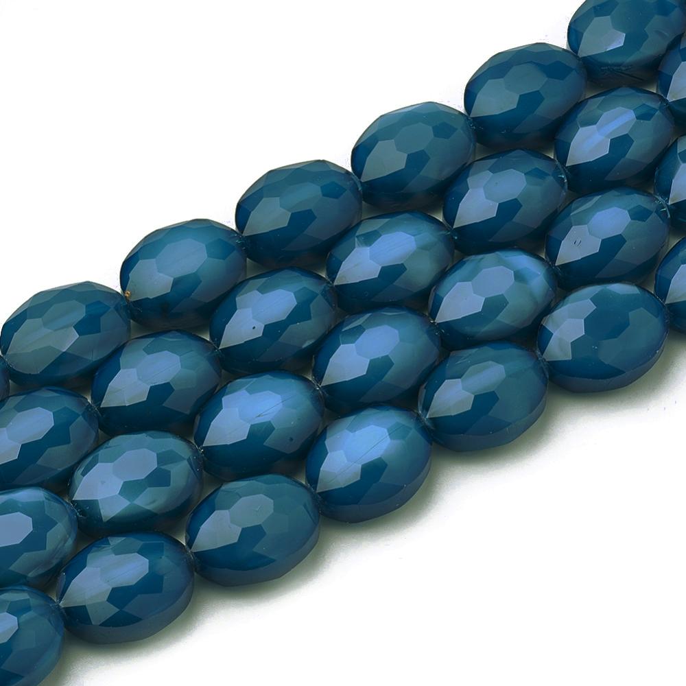 Glass Beads, Faceted Oval, 16x12x7mm, Dark Teal Lustre, 9pc