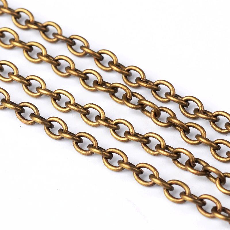 Cable Necklace Chain Link Necklace Chain Link 4x3mm Open Link Non Soldered, Antique Bronze Boho Gold x500cm