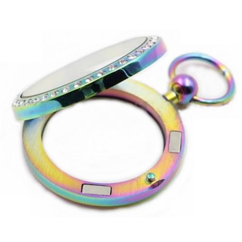 Stainless Steel 316L, Rainbow AB Floating Living Locket, w/Crystals 30mm Magnetic Fob Pendant
