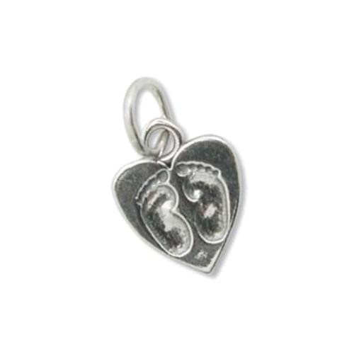 Sterling Silver Charms - 11x12mm Baby Feet Heart Charm x1