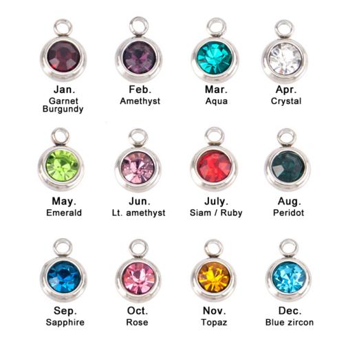 Stainless Steel Birthstone Cup Crystal Charms - 6mm, Full 12pc Set.