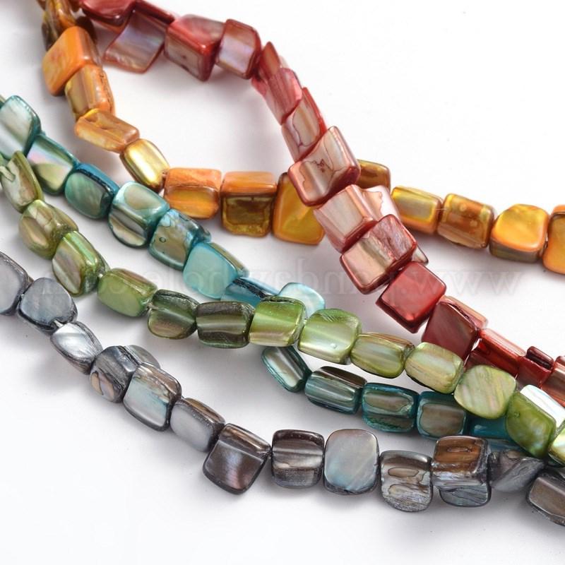 Sea Shell Squared Chip Beach Beads, 40 beads approx, Mixed Colour Assortment