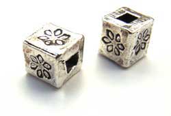 Thai Karen Hill Tribe Silver - 4x4x4mm Flower Cube Spacer Beads x1