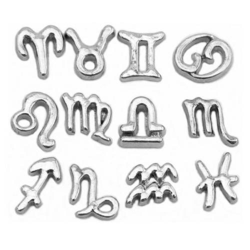 Floating Living Locket Charms, Silver Star Sign, Zodiac, Full Set (x12pc)