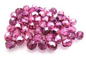 Czech Fire Polished beads 4mm Pink Mid Metallic x50