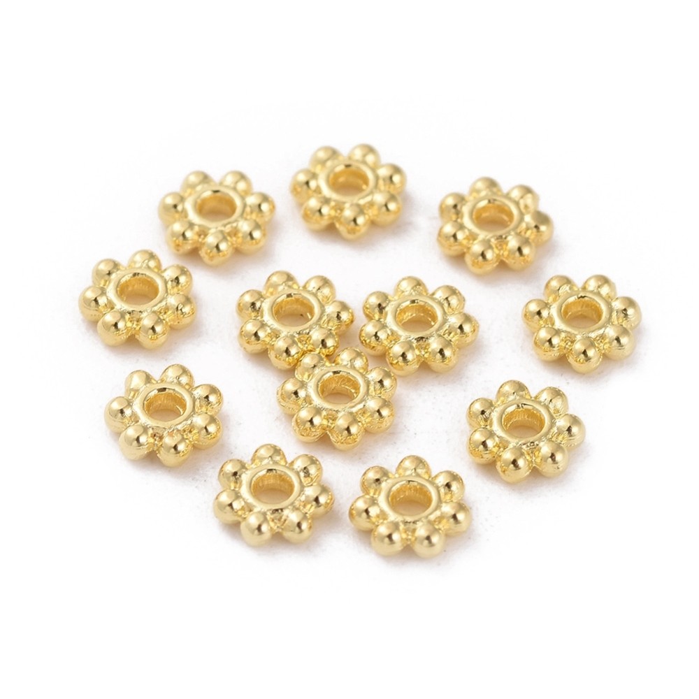Bali Tibetan Style Daisy Spacer Beads, 4.5mm Bright Gold, x100pc
